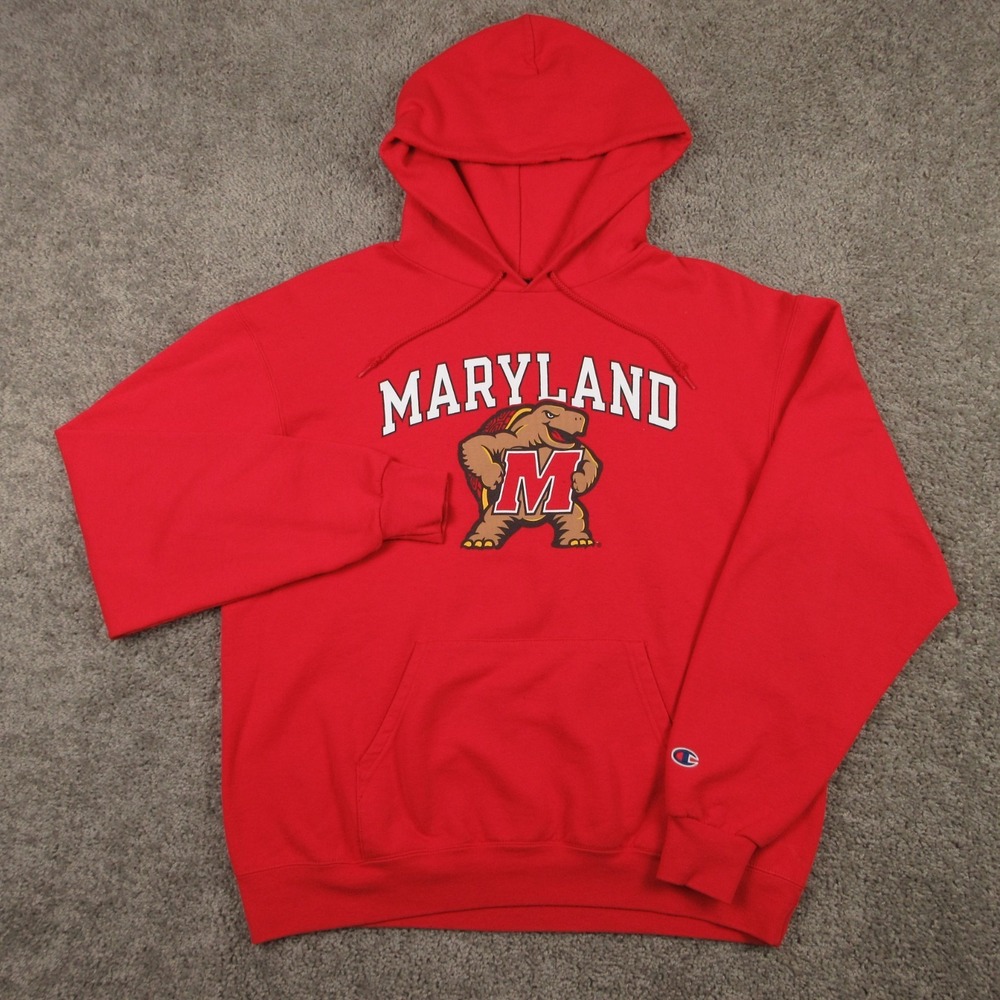 Maryland Terrapins Sweater Mens Large Red Hoodie Sweatshirt Champion Fleece NCAA